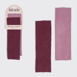Dusty Pink & Cherry Lacquer Ribbed Elastic Headbands 2pc Set